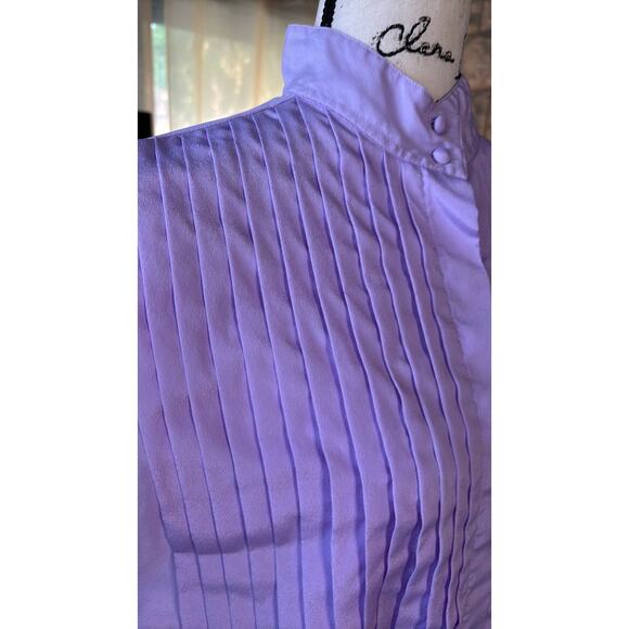 vintage 80s lavender pleated secretary blouse - Picture 2 of 2
